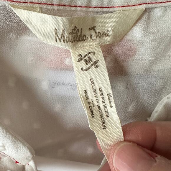 Matilda Jane Sheer Swiss Dot Peplum Blouse 3/4 Sleeves Cream Woman's size Medium - Picture 9 of 11